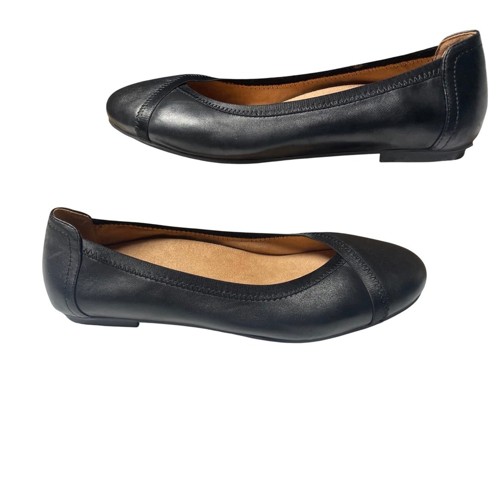 Vionic Caroll Black Leather Ballet Flats Women's 9